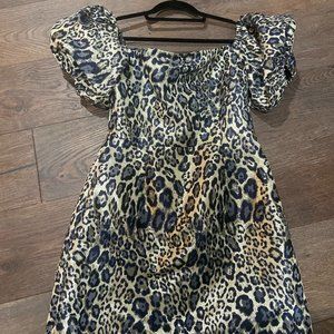 Aidan Metallic Leopard Print Puff-Sleeve Dress